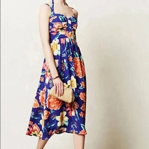 Moulinette Soeurs  (Anthropologie) Anona Blue Floral Midi size 4